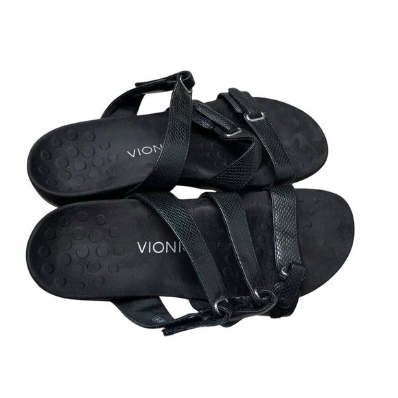 Vionic Aubrey Pewter Snake Print Leather Slide Sandal Orthaheel Women Size 10 - Picture 1 of 7